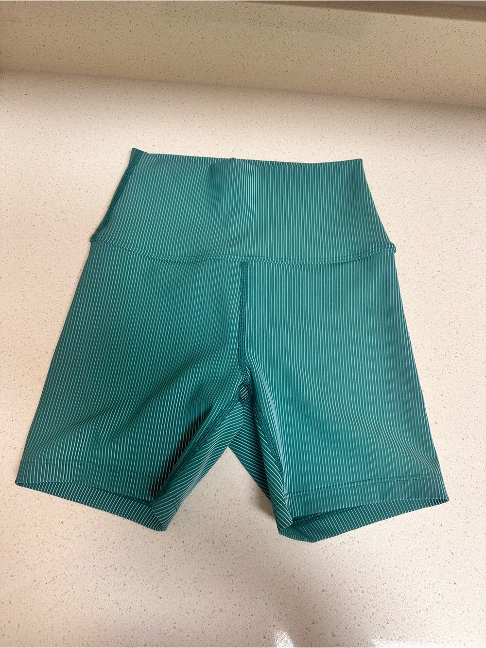 High-Waist Ribbed Bike Shorts in Teal